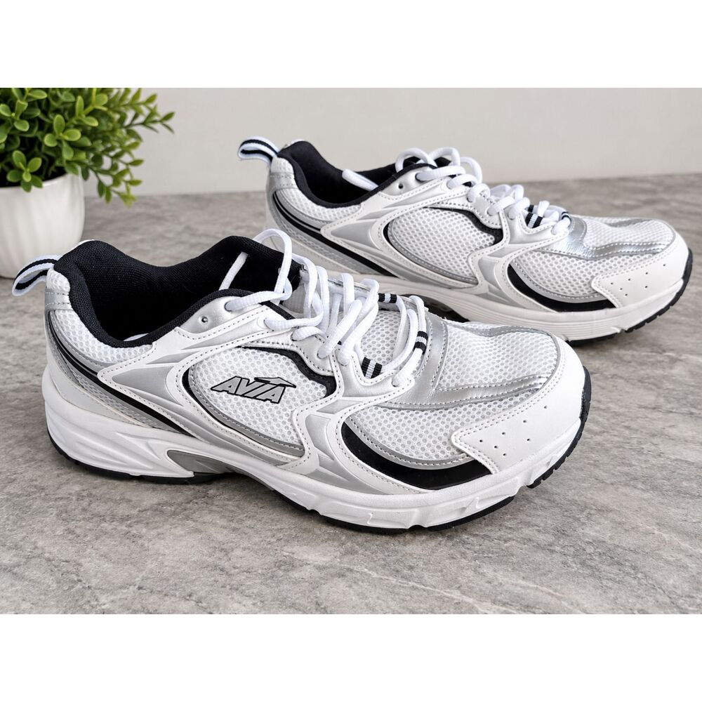 AVIA Men's Running Athletic Shoes White Silver Leather Mesh 11W